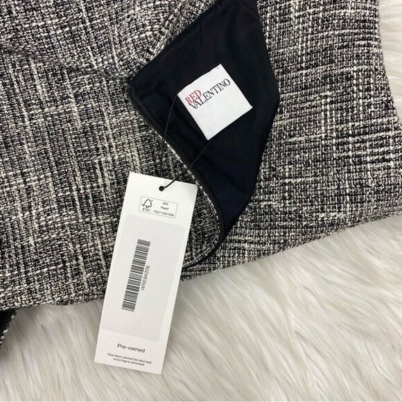 Valentino Red‎ Women's Black White V-Neck Luxury Tweed Designer Dress IT 44/C36 - Picture 8 of 15